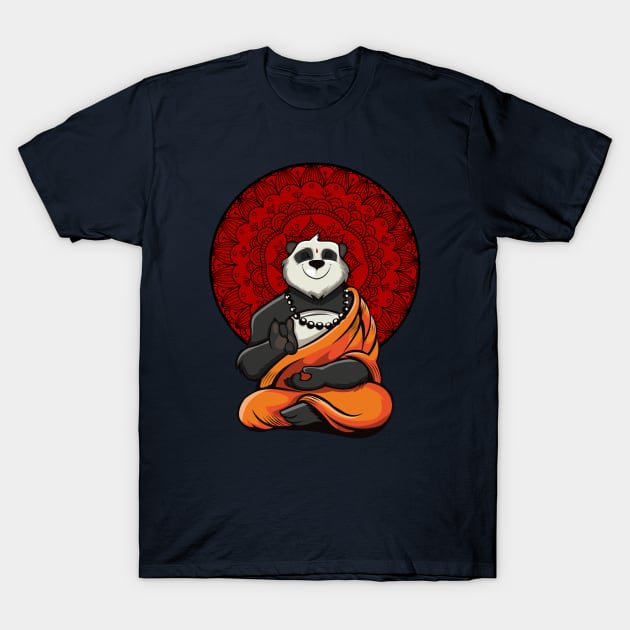 Panda Bear Zen Buddha Yoga Spiritual Cartoon Mandala T-Shirt by underheaven